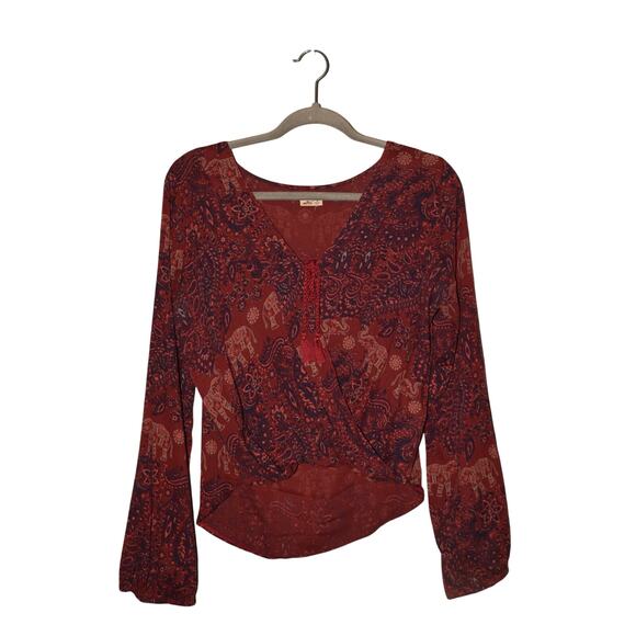 HOLLISTER $50 Burgundy Paisley Cottage Prairie Tie Top Hi-Low‎ Hem XS - Picture 1 of 3